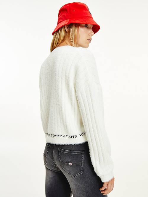 Tommy Hilfiger Furry Cropped Cardigan Kazak Kadın Beyaz | TH053ENL