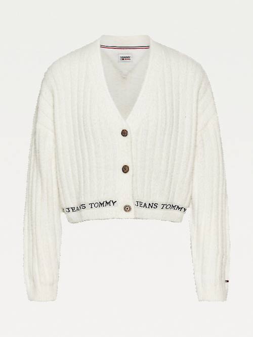 Tommy Hilfiger Furry Cropped Cardigan Kazak Kadın Beyaz | TH053ENL