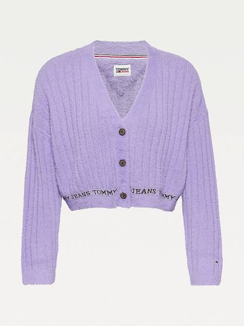 Tommy Hilfiger Furry Cropped Cardigan Kazak Kadın Mor | TH914NBM