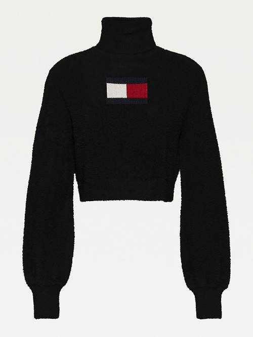 Tommy Hilfiger Furry Flag Roll Neck Jumper Kazak Kadın Siyah | TH081UTY