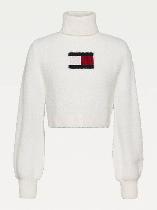 Tommy Hilfiger Furry Flag Roll Neck Jumper Kazak Kadın Beyaz | TH841BAW