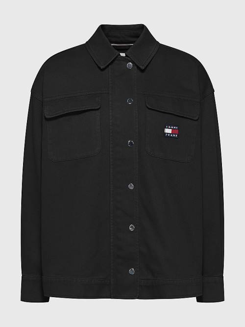 Tommy Hilfiger Garment Dyed Organic Pamuklu Overshirt Gömlek Kadın Siyah | TH214HDX