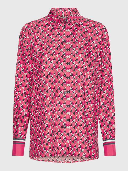 Tommy Hilfiger Geo Print Relaxed Viscose Bluz Kadın Pembe | TH239YHP