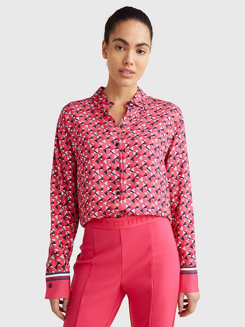 Tommy Hilfiger Geo Print Relaxed Viscose Bluz Kadın Pembe | TH239YHP