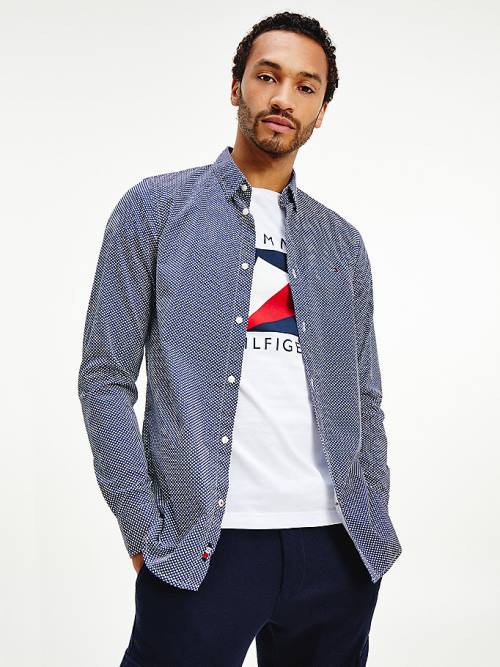 Tommy Hilfiger Geometric Print Slim Fit Gömlek Erkek Mavi | TH723SRG