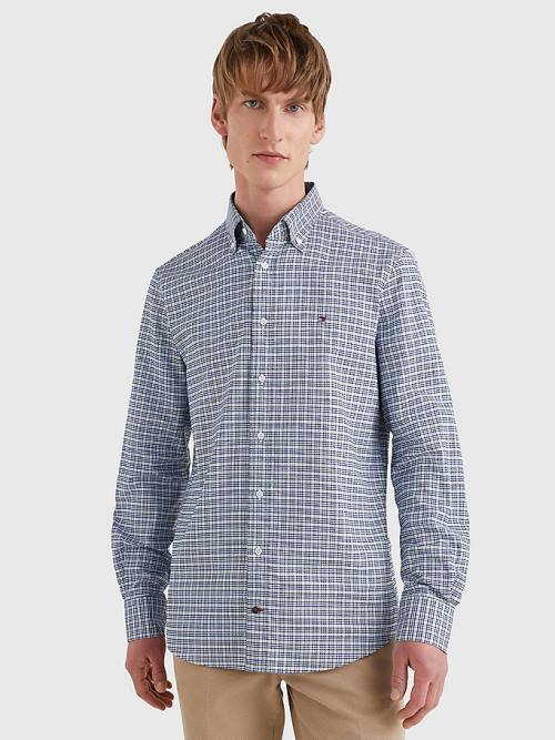 Tommy Hilfiger Gingham Check Organic Oxford Pamuklu Gömlek Erkek Mavi | TH410YRE