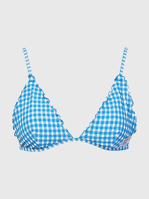 Tommy Hilfiger Gingham Frilled Triangle Padded Bikini Top Mayo Kadın Mavi | TH357RJA