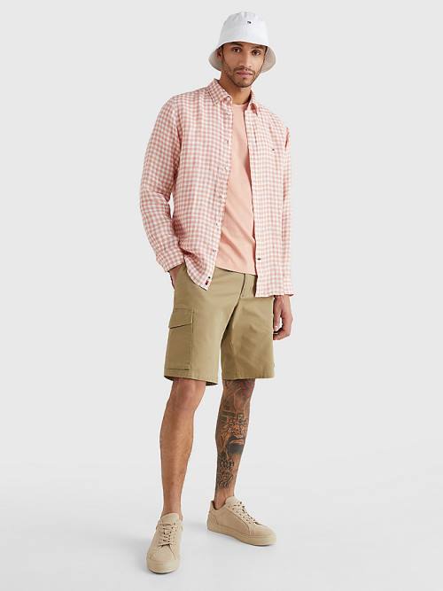 Tommy Hilfiger Gingham Regular Fit Linen Gömlek Erkek Pembe | TH259WCM