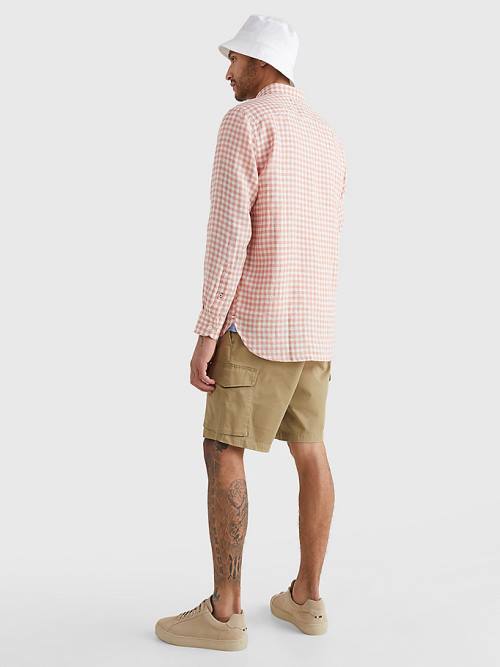 Tommy Hilfiger Gingham Regular Fit Linen Gömlek Erkek Pembe | TH259WCM