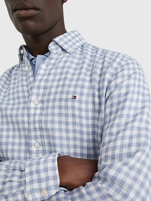 Tommy Hilfiger Gingham Regular Fit Linen Gömlek Erkek Mavi | TH382ZGU