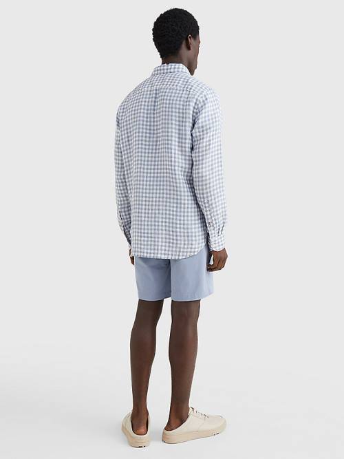 Tommy Hilfiger Gingham Regular Fit Linen Gömlek Erkek Mavi | TH382ZGU