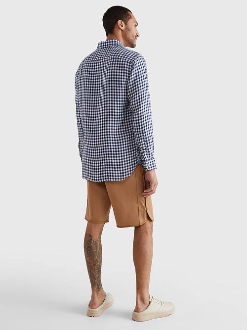 Tommy Hilfiger Gingham Regular Fit Linen Gömlek Erkek Mavi | TH521MEV