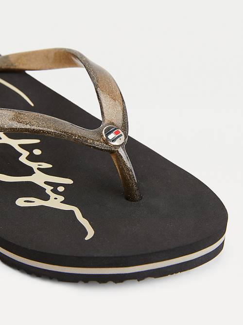 Tommy Hilfiger Glitter Askılı Flip-Flops Sandalet Kadın Siyah | TH971VGT