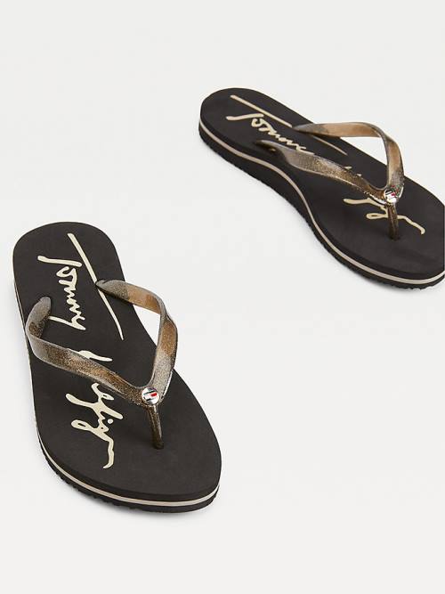 Tommy Hilfiger Glitter Askılı Flip-Flops Sandalet Kadın Siyah | TH971VGT