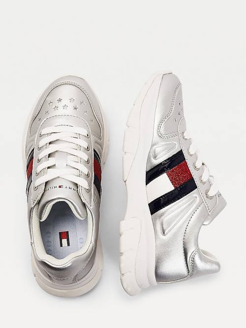 Tommy Hilfiger Glitter Flag Metallic Spor Ayakkabı Kiz Çocuk Gümüş | TH507NAP