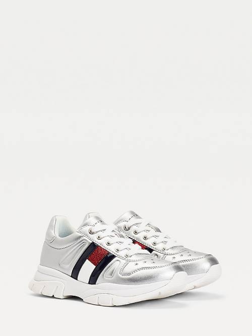 Tommy Hilfiger Glitter Flag Metallic Spor Ayakkabı Kiz Çocuk Gümüş | TH507NAP