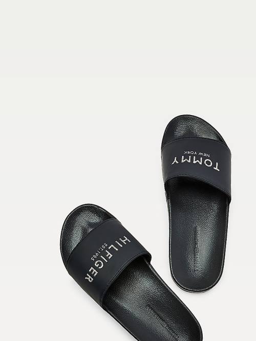 Tommy Hilfiger Glitter Logo Pool Slides Sandalet Kadın Mavi | TH146MKE