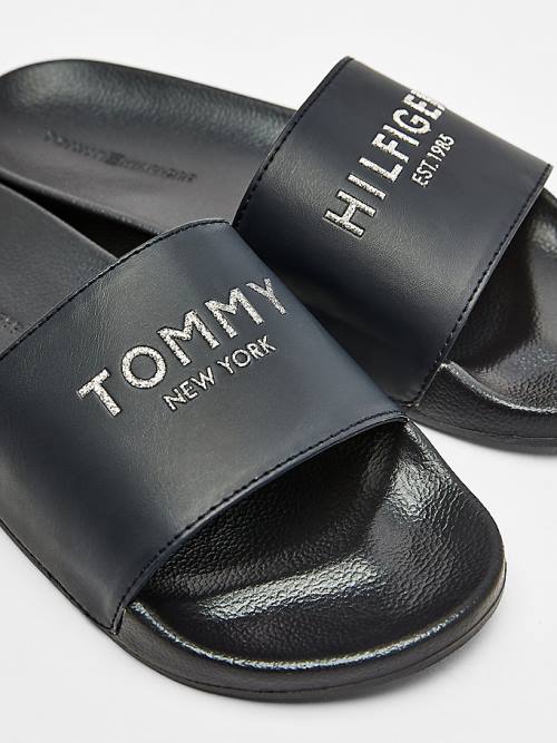 Tommy Hilfiger Glitter Logo Pool Slides Sandalet Kadın Mavi | TH146MKE