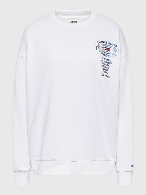 Tommy Hilfiger Globe Logo Oversized Fit Sweatshirt Kadın Beyaz | TH036DQU