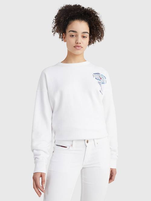 Tommy Hilfiger Globe Logo Oversized Fit Sweatshirt Kadın Beyaz | TH036DQU