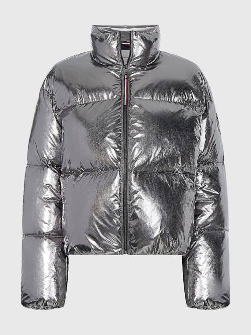 Tommy Hilfiger Gloss Foil Down-Filled Puffer Ceket Kadın Gri | TH758BJX