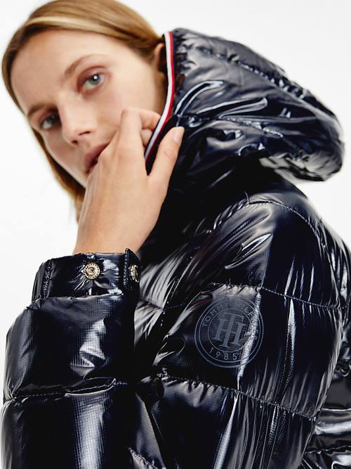 Tommy Hilfiger Glossy High Loft Puffer Coat Ceket Kadın Mavi | TH172OCV