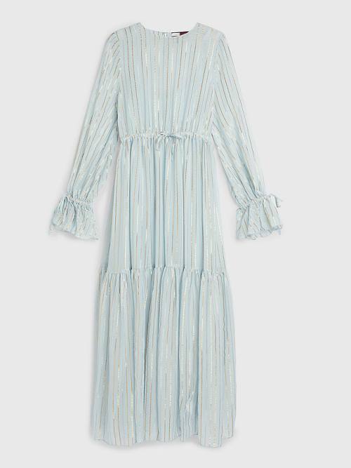 Tommy Hilfiger Gold Stripe Silk Blend Maxi Elbise Kadın Mavi | TH075VXP