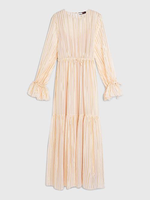 Tommy Hilfiger Gold Stripe Silk Blend Maxi Elbise Kadın Pembe | TH873YEF