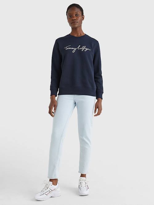 Tommy Hilfiger Graphic Crew Neck Sweatshirt Kadın Mavi | TH980QPA