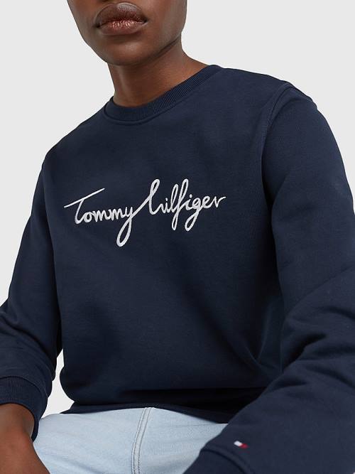 Tommy Hilfiger Graphic Crew Neck Sweatshirt Kadın Mavi | TH980QPA