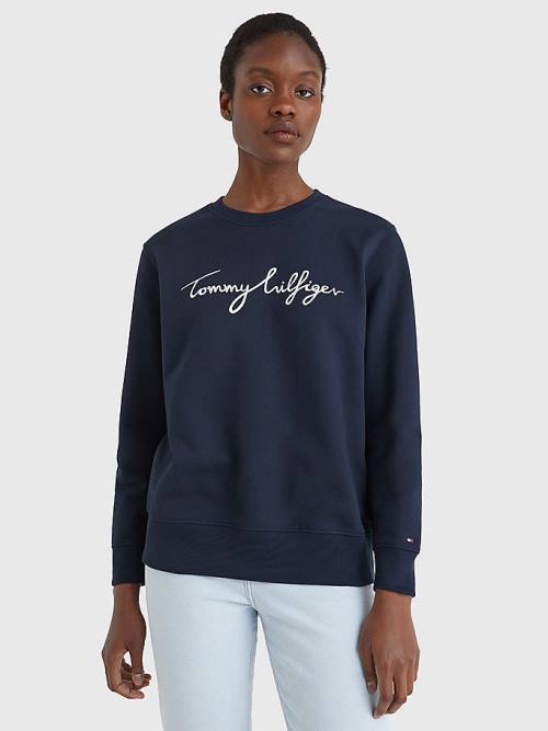 Tommy Hilfiger Graphic Crew Neck Sweatshirt Kadın Mavi | TH980QPA