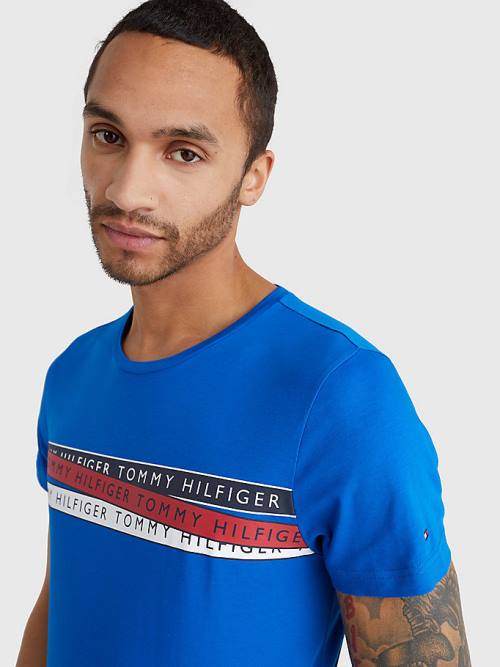 Tommy Hilfiger Graphic Tape Logo Tişört Erkek Mavi | TH918SMA