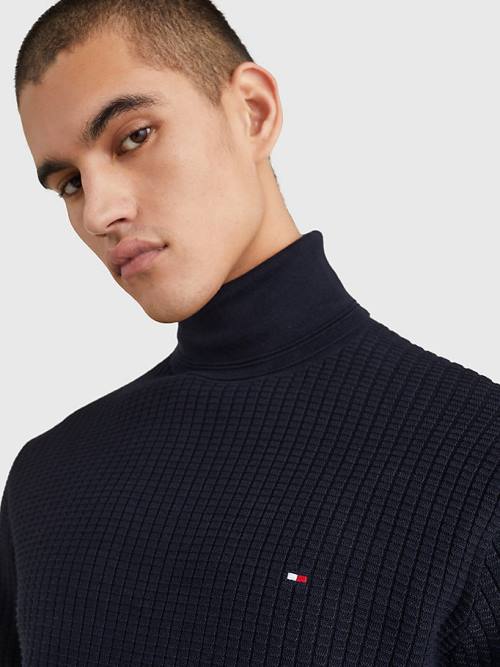 Tommy Hilfiger Grid Check Roll Neck Jumper Kazak Erkek Mavi | TH120FAS