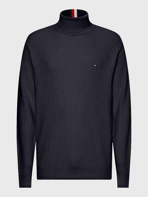 Tommy Hilfiger Grid Check Roll Neck Jumper Kazak Erkek Mavi | TH120FAS