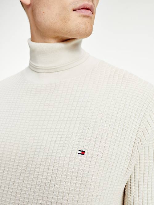 Tommy Hilfiger Grid Check Roll Neck Jumper Kazak Erkek Bej Rengi | TH789EYO