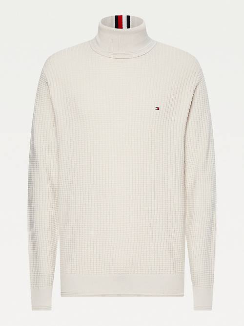 Tommy Hilfiger Grid Check Roll Neck Jumper Kazak Erkek Bej Rengi | TH789EYO