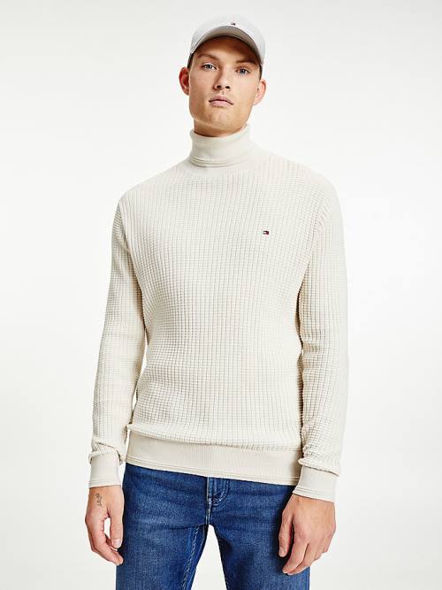 Tommy Hilfiger Grid Check Roll Neck Jumper Kazak Erkek Bej Rengi | TH789EYO