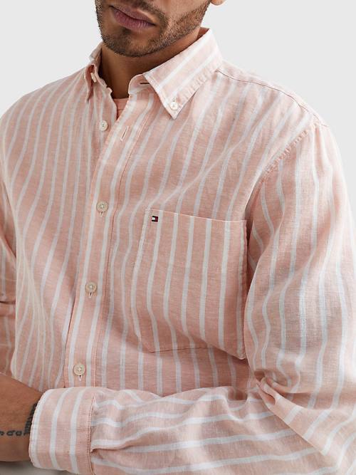 Tommy Hilfiger Gündelik Stripe Gömlek Erkek Pembe | TH310DWM