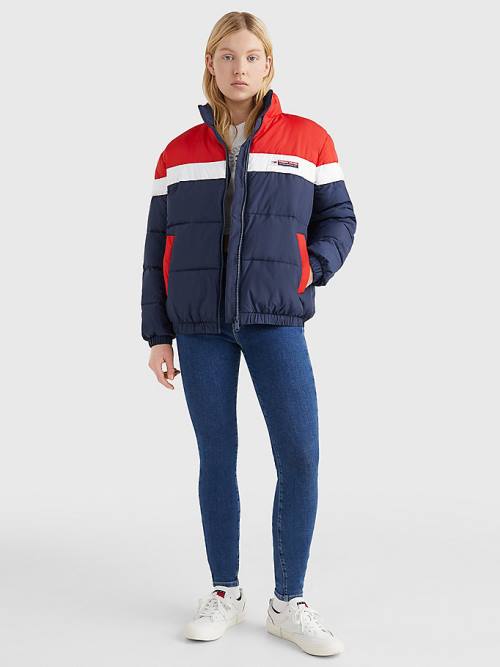 Tommy Hilfiger Hafif Colour-Blocked Puffer Ceket Kadın Mavi | TH405KBQ