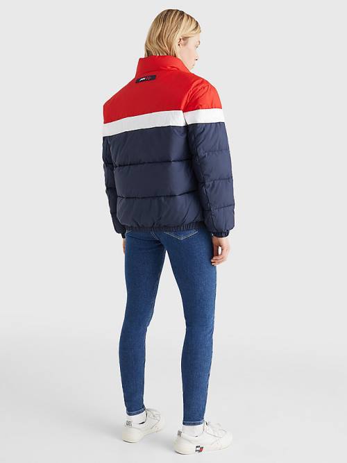 Tommy Hilfiger Hafif Colour-Blocked Puffer Ceket Kadın Mavi | TH405KBQ