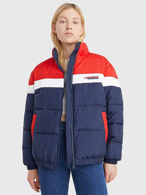 Tommy Hilfiger Hafif Colour-Blocked Puffer Ceket Kadın Mavi | TH405KBQ