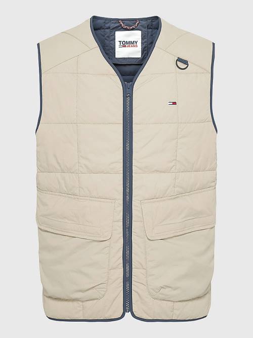 Tommy Hilfiger Hafif Quilted Zip-Thru Kolsuz Vest Kaban Erkek Bej Rengi | TH936DYI