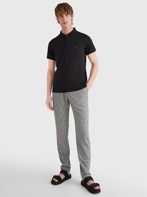 Tommy Hilfiger Half-Zip Interlock Slim Fit Polo Yaka Tişört Erkek Siyah | TH053TCU