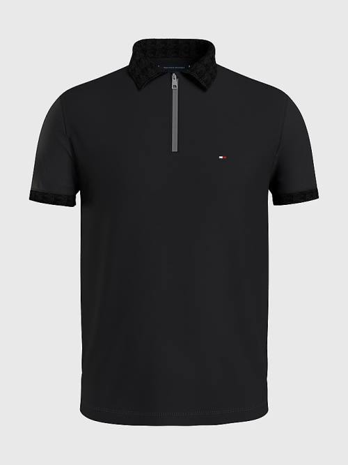 Tommy Hilfiger Half-Zip Interlock Slim Fit Polo Yaka Tişört Erkek Siyah | TH053TCU