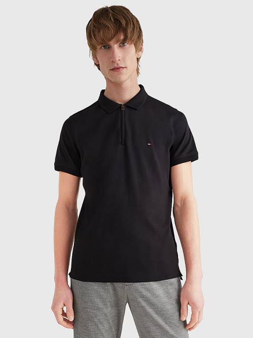 Tommy Hilfiger Half-Zip Interlock Slim Fit Polo Yaka Tişört Erkek Siyah | TH053TCU