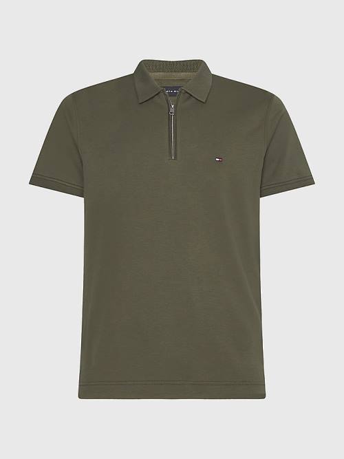 Tommy Hilfiger Half-Zip Interlock Slim Fit Polo Yaka Tişört Erkek Haki | TH065SUB