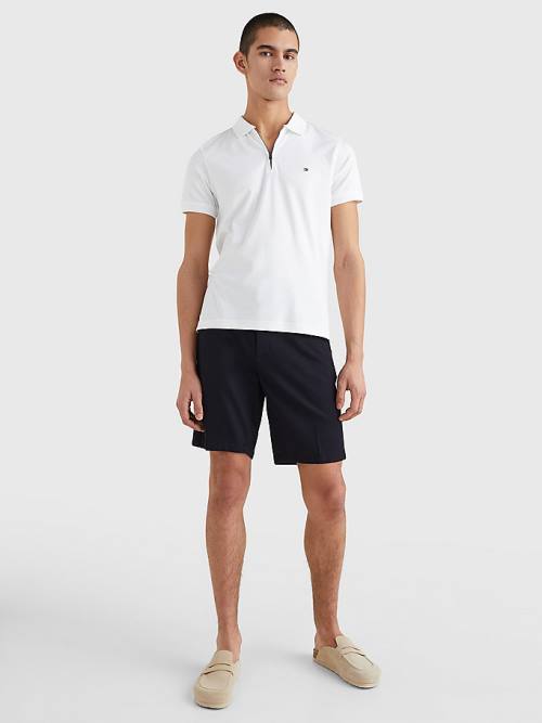 Tommy Hilfiger Half-Zip Interlock Slim Fit Polo Yaka Tişört Erkek Beyaz | TH923PSZ