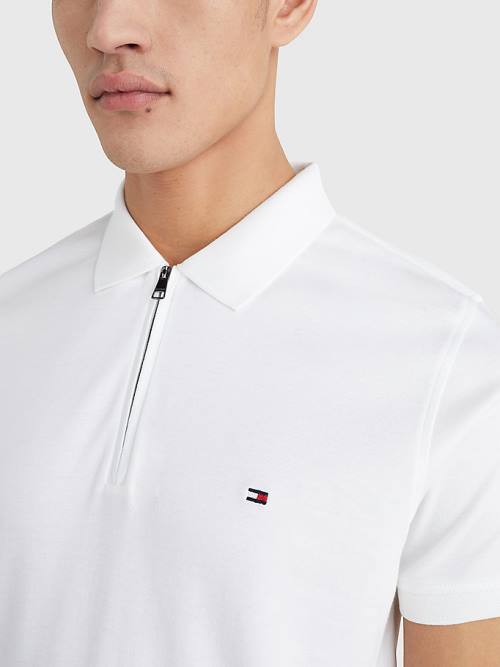 Tommy Hilfiger Half-Zip Interlock Slim Fit Polo Yaka Tişört Erkek Beyaz | TH923PSZ