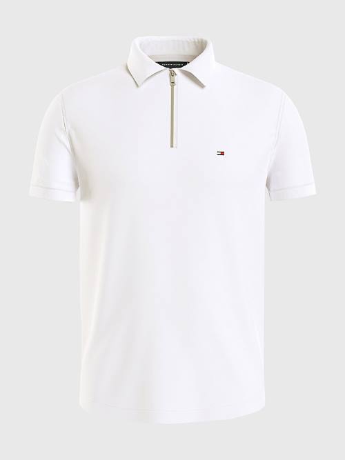 Tommy Hilfiger Half-Zip Interlock Slim Fit Polo Yaka Tişört Erkek Beyaz | TH923PSZ