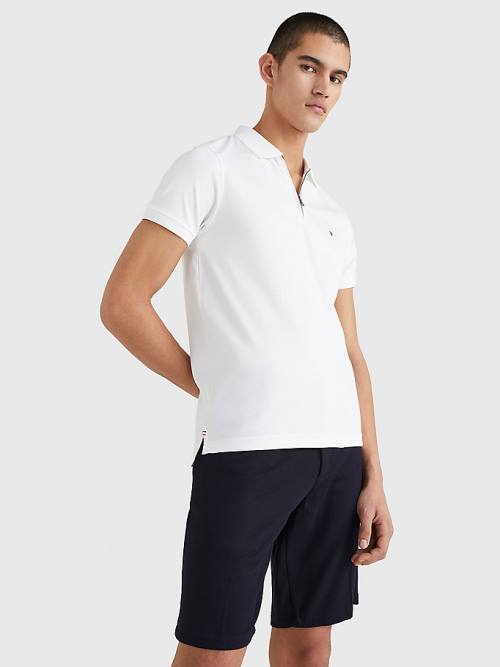 Tommy Hilfiger Half-Zip Interlock Slim Fit Polo Yaka Tişört Erkek Beyaz | TH923PSZ